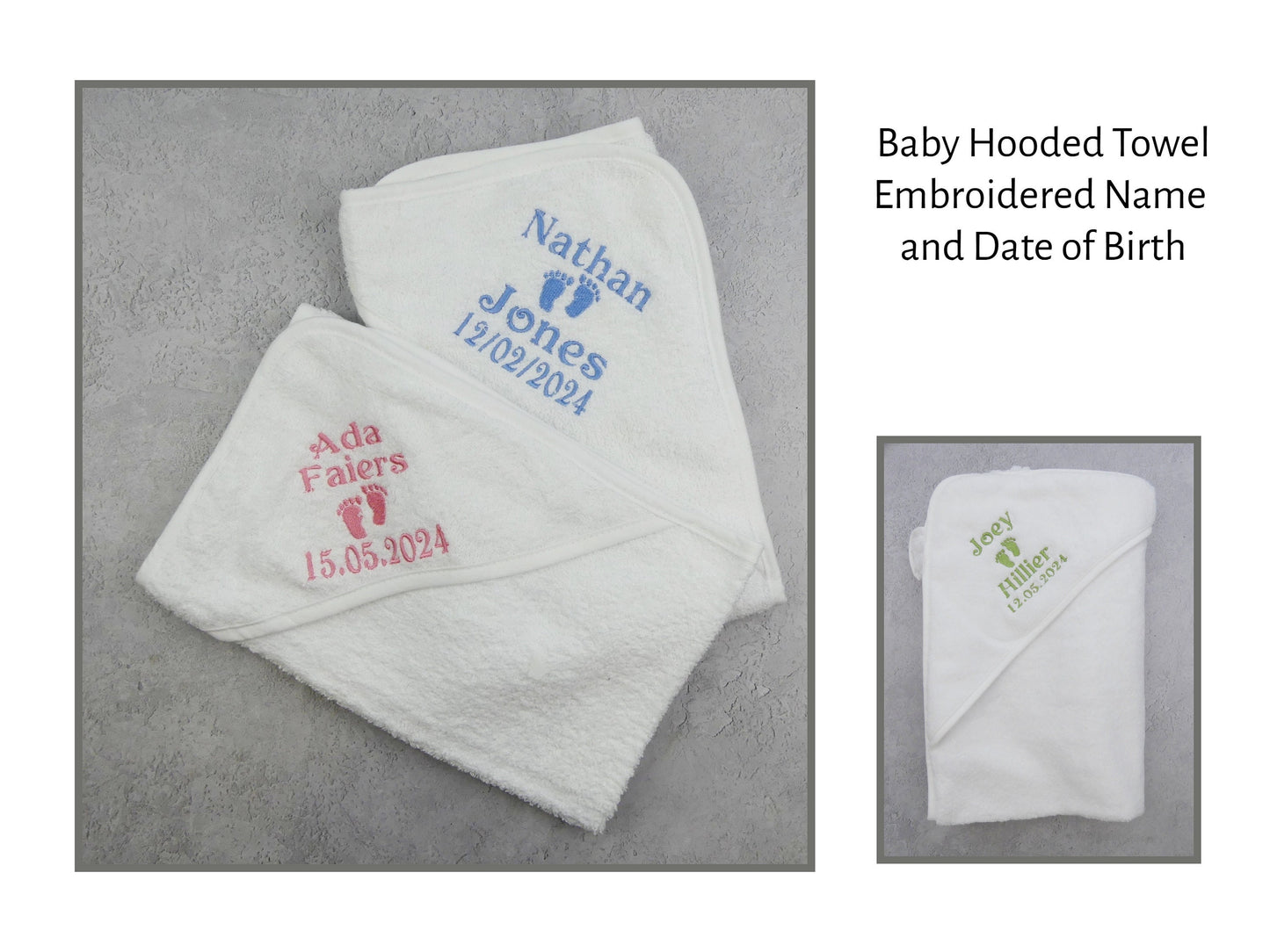 Personalised Baby Hooded Towel with Name & Birth Date - Perfect Newborn Gift 65x65cm