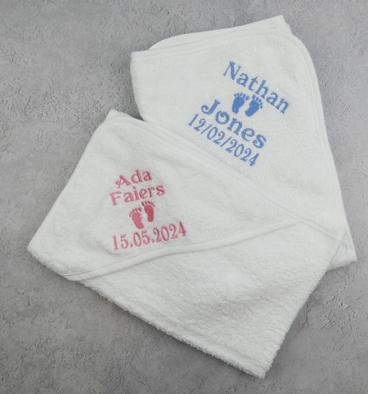 Personalised Baby Hooded Towel with Name & Birth Date - Perfect Newborn Gift 65x65cm