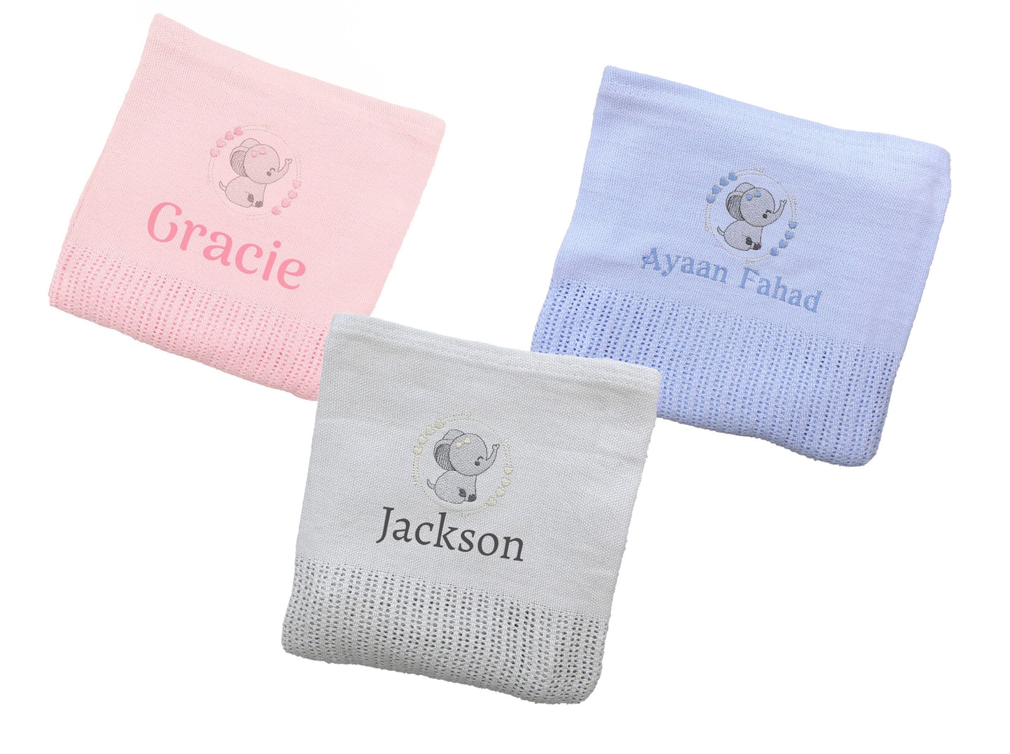 Personalised Baby Cellular Blanket  Soft 100% Cotton 110x70cm  Perfect Cosy Baby Gift 3 Colours