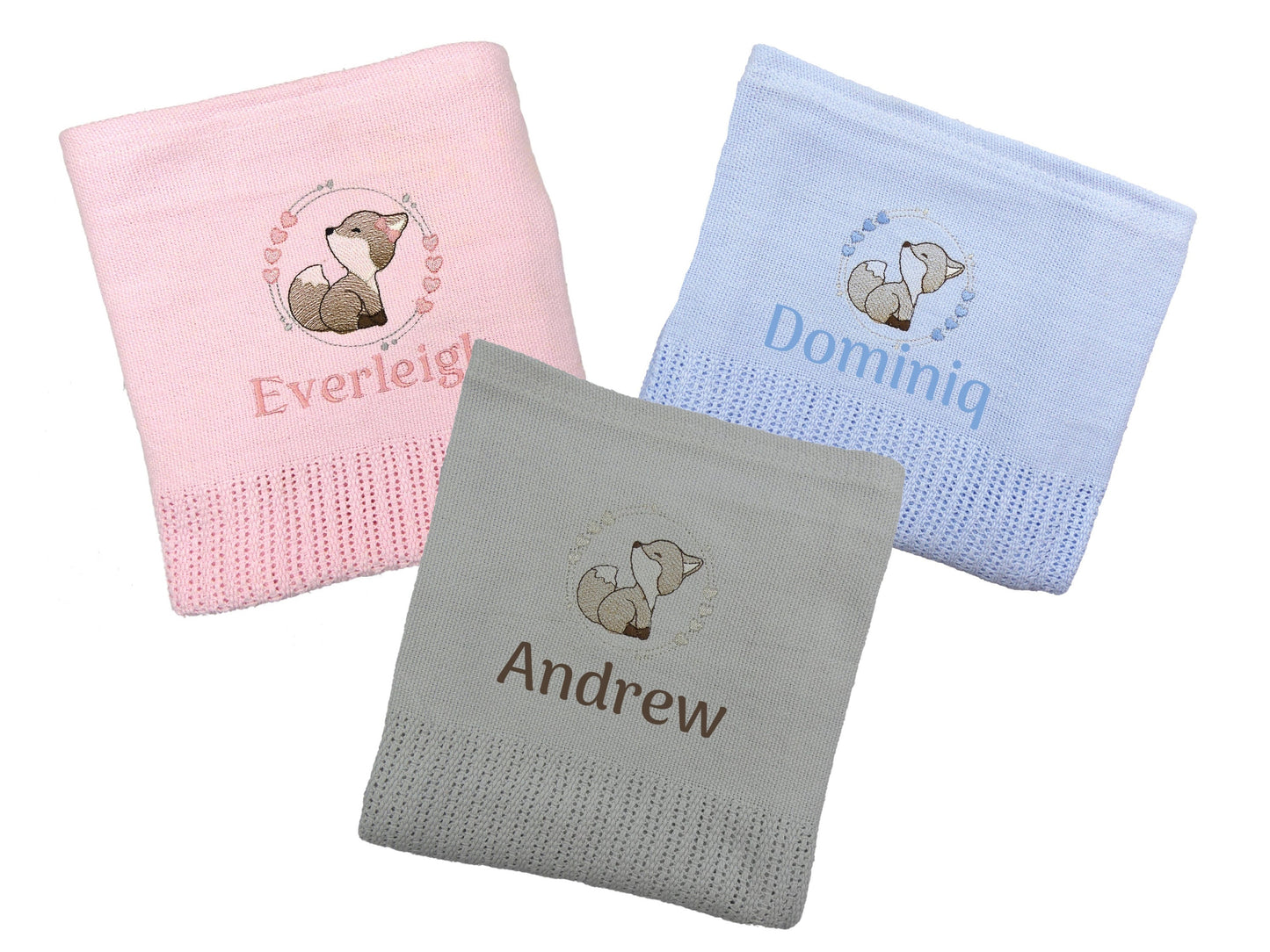 Personalised Baby Cellular Blanket  Soft 100% Cotton 110x70cm  Perfect Cosy Baby Gift 3 Colours