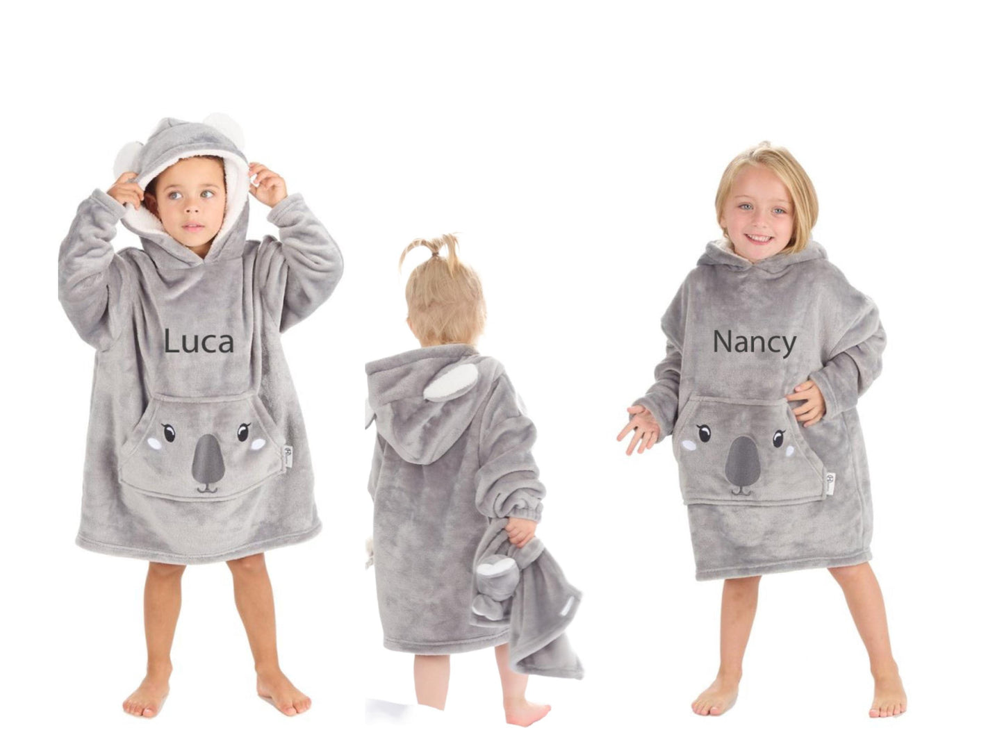Childs Koala Face Oversized Hoodie Loungewear Soft Cosy Fleece Personalised with Embroidery Two sizes Range from 18 months to 6 years