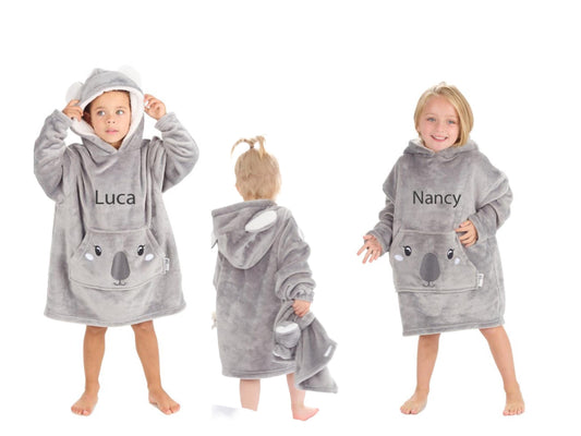 Childs Koala Face Oversized Hoodie Loungewear Soft Cosy Fleece Personalised with Embroidery Two sizes Range from 18 months to 6 years