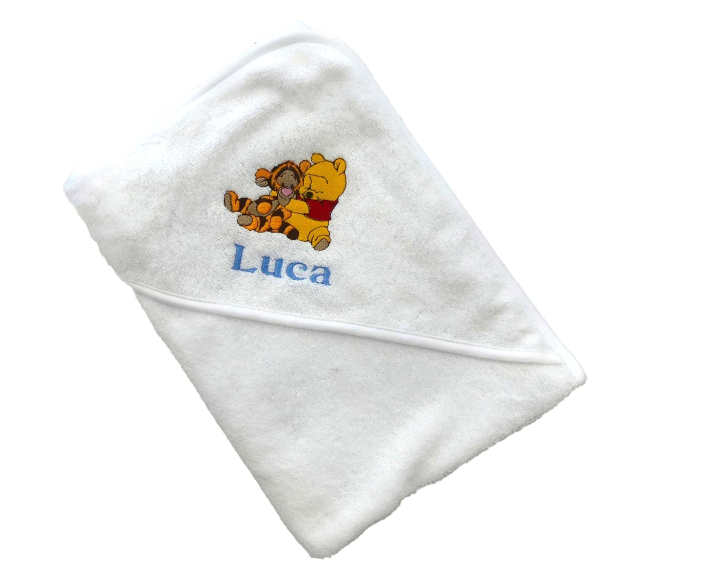 Winnie The Pooh Hooded Baby Towel  PERSONALISED with EMBROIDERY Baby Name in choice of colours