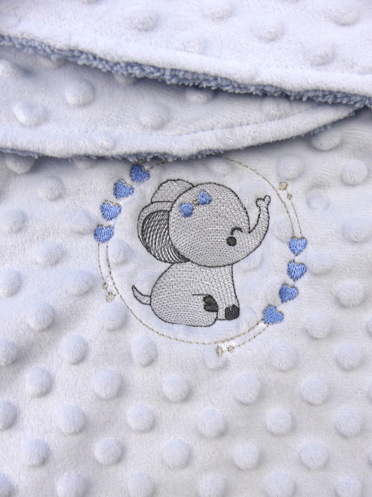 Babies Elephant Theme Swaddle Wrap Blanket 0-3 Months Fluffy Lined Baby Wrap Blanket   Personalised name added with Embroidery