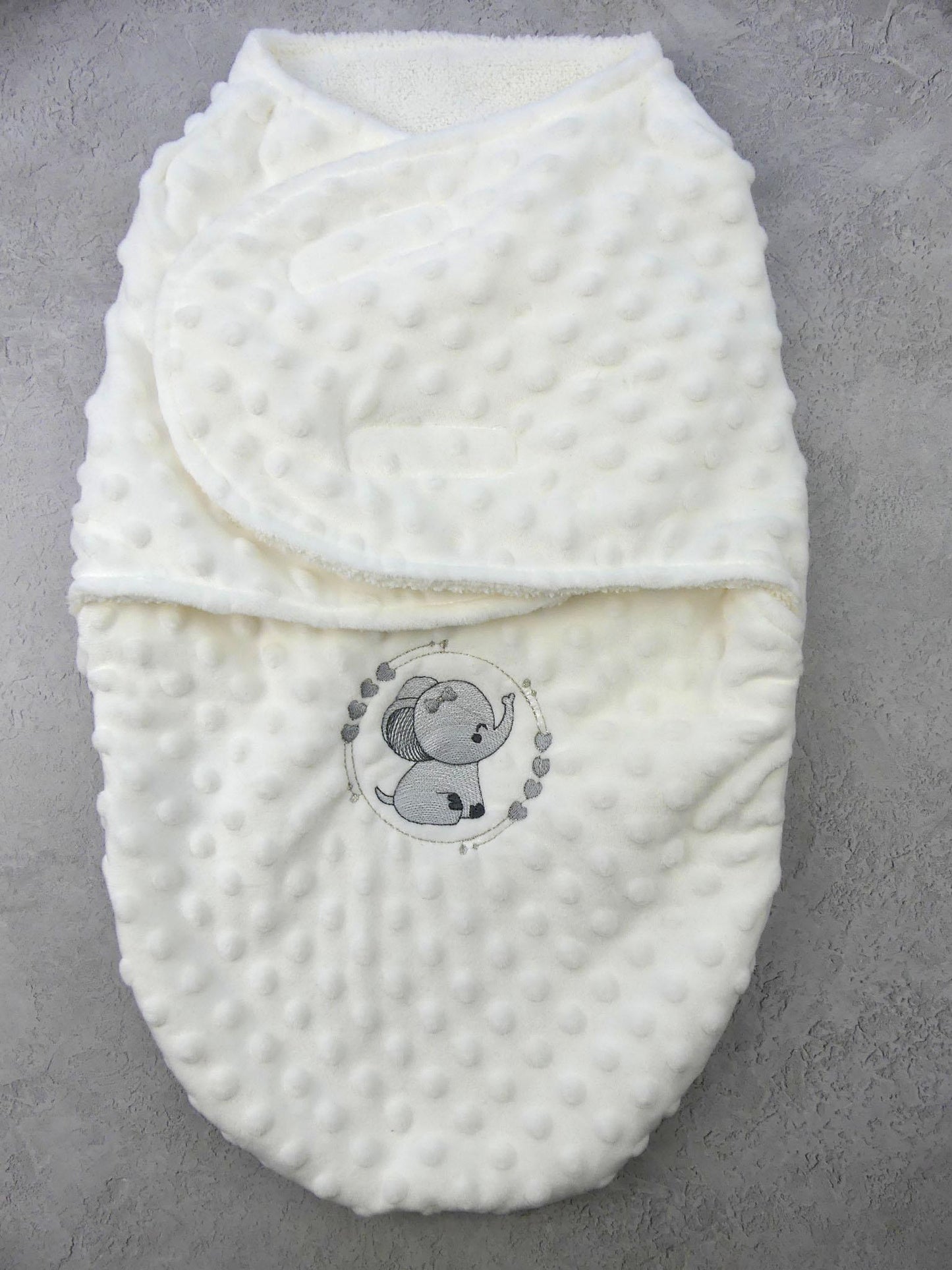 Babies Elephant Theme Swaddle Wrap Blanket 0-3 Months Fluffy Lined Baby Wrap Blanket   Personalised name added with Embroidery