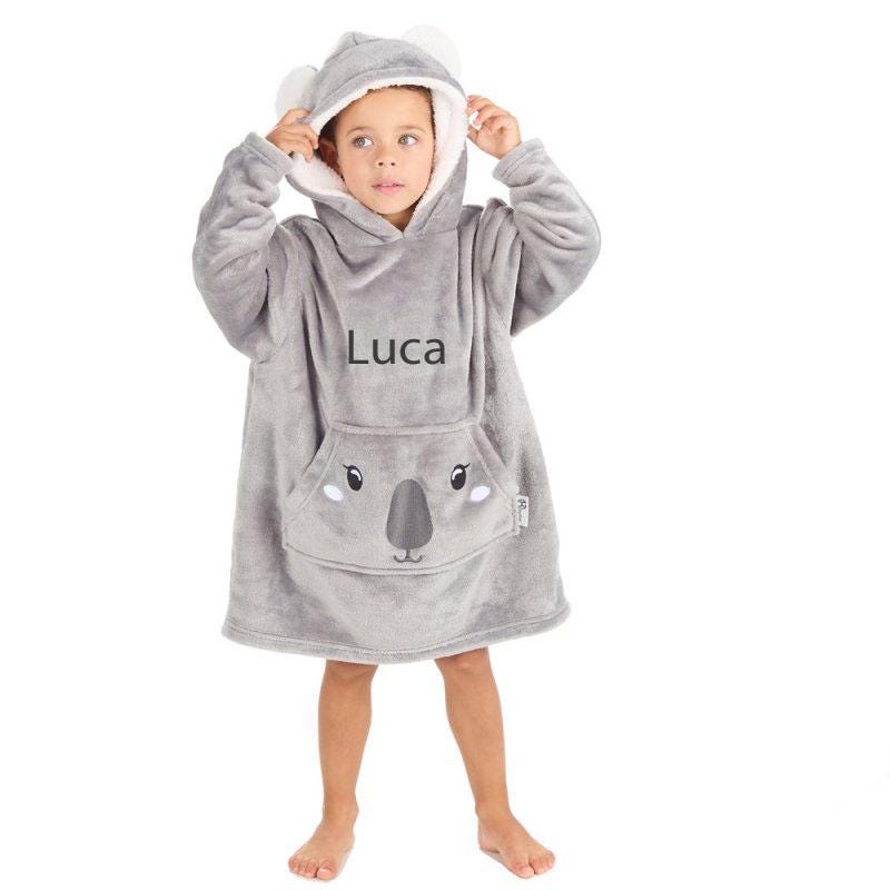Childs Koala Face Oversized Hoodie Loungewear Soft Cosy Fleece Personalised with Embroidery Two sizes Range from 18 months to 6 years