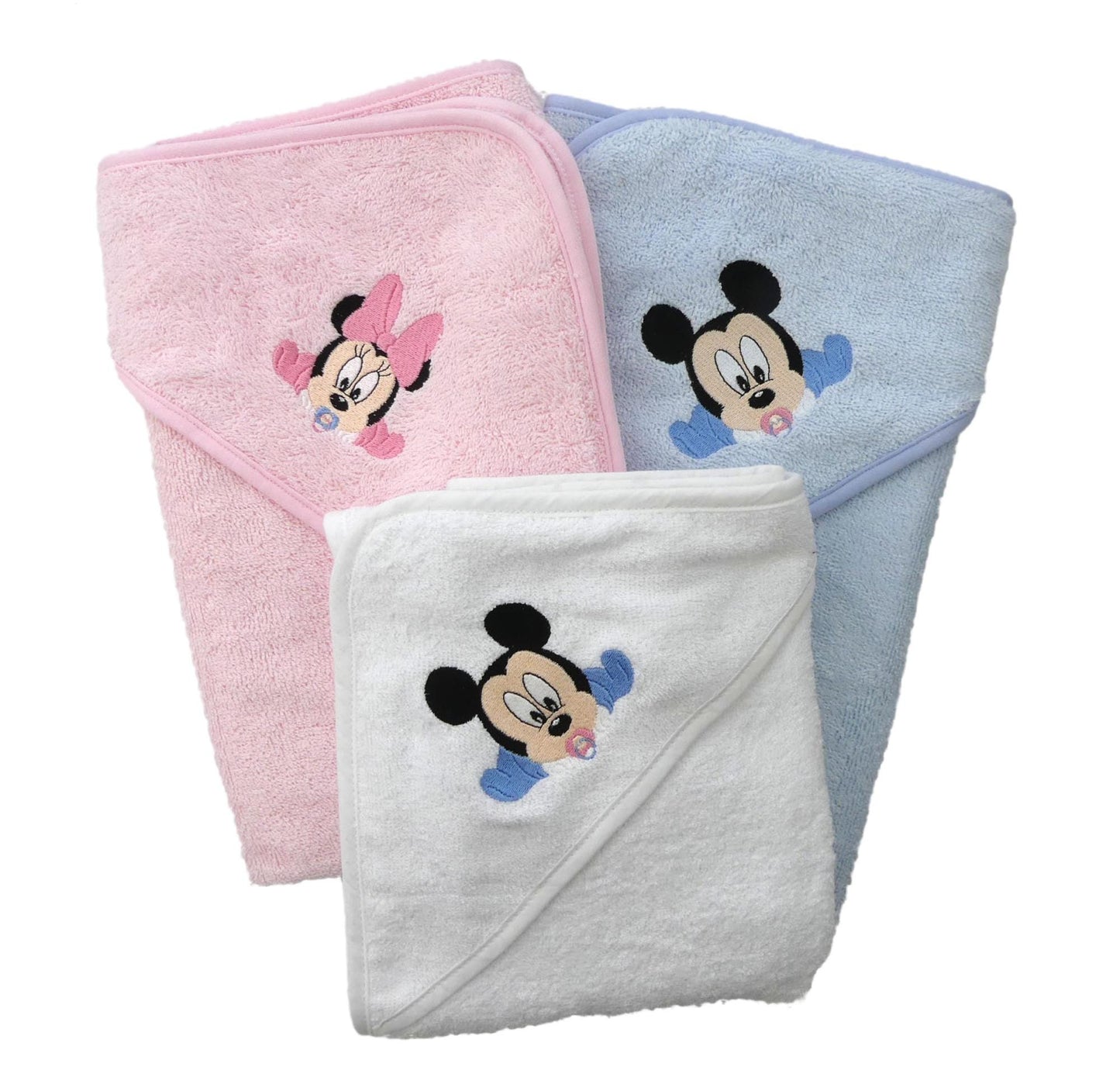 Mickey and Minnie Mouse Hooded Baby Towel  PERSONALISED with EMBROIDERY Baby Name in choice of colours