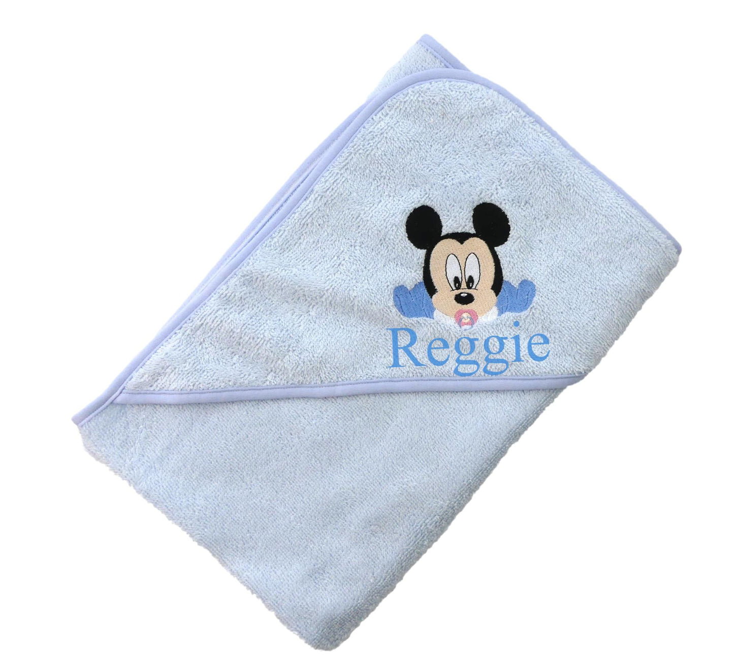 Mickey and Minnie Mouse Hooded Baby Towel  PERSONALISED with EMBROIDERY Baby Name in choice of colours