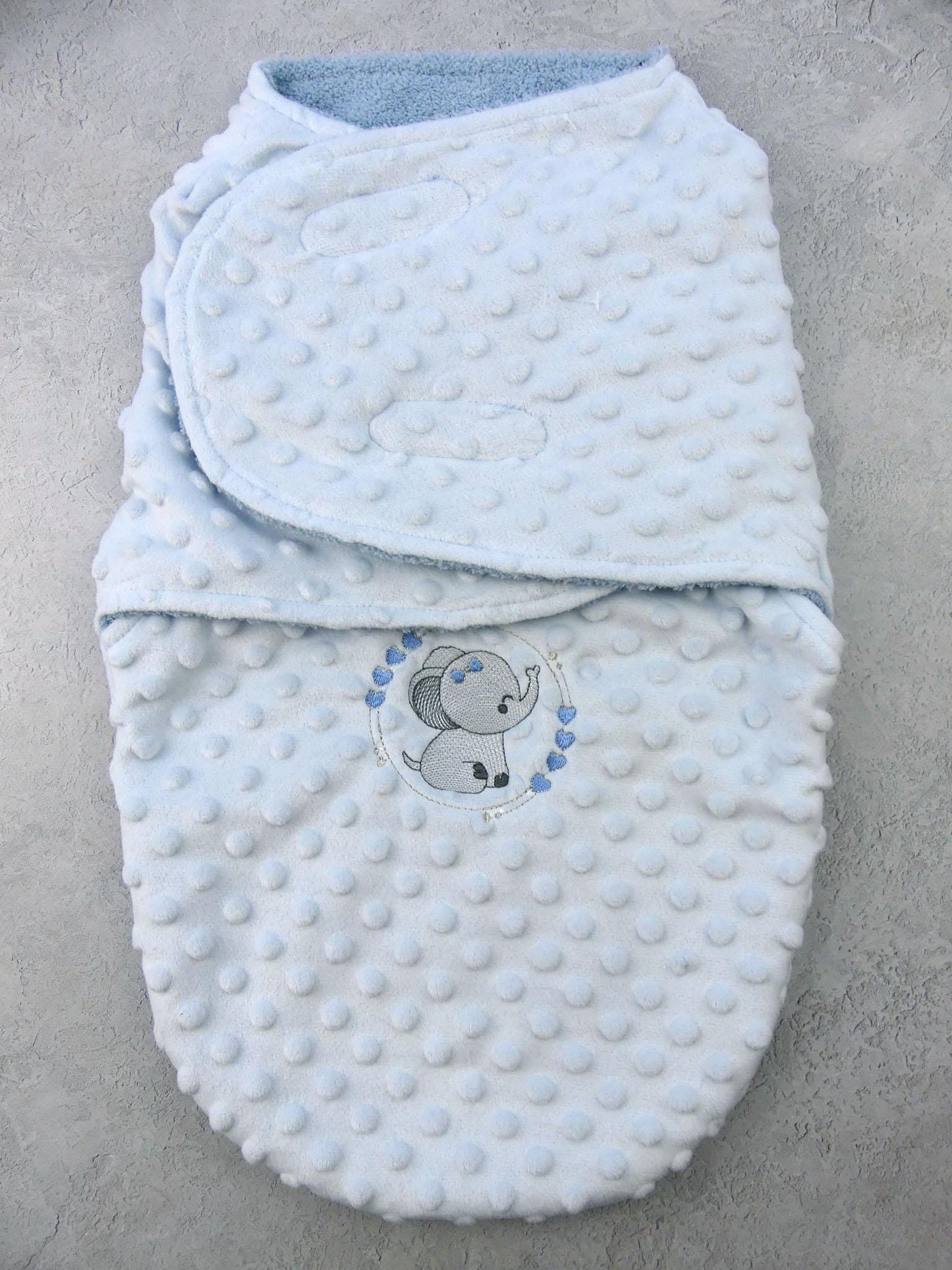 Babies Elephant Theme Swaddle Wrap Blanket 0-3 Months Fluffy Lined Baby Wrap Blanket   Personalised name added with Embroidery