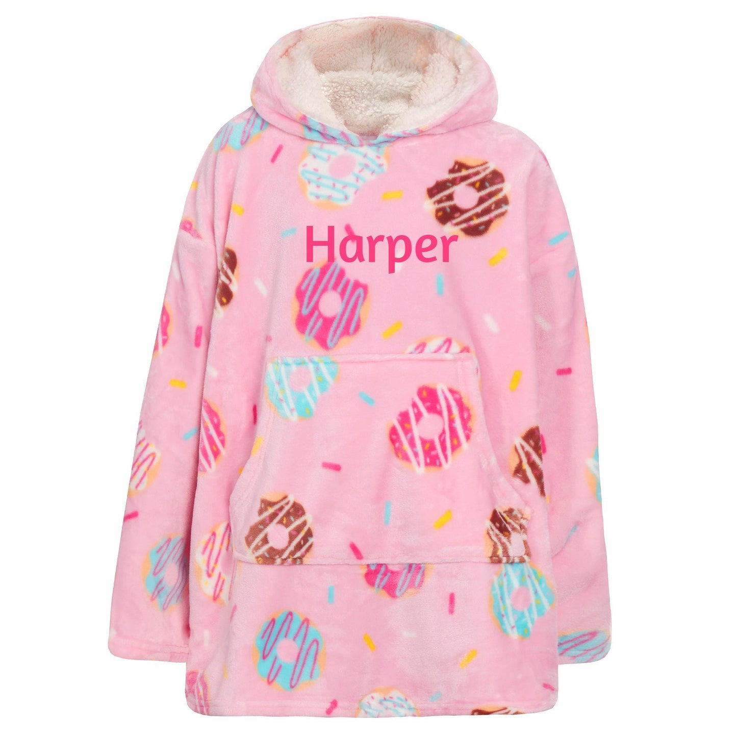Personalised Girls Oversized Donut Hoodie for Lounging and Gifts One Size 8 Years and Above