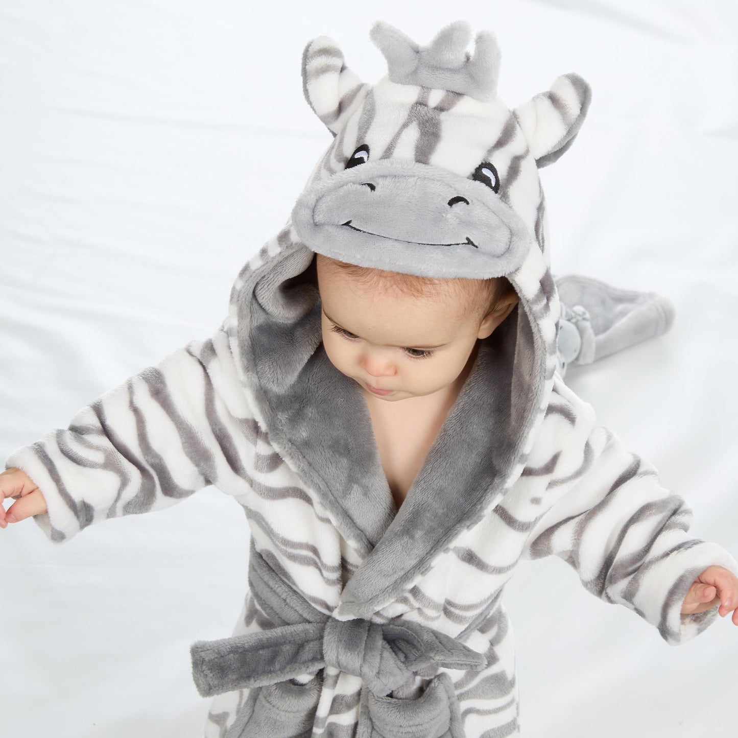 PERSONALISED with EMBROIDERY Zebra Face Dressing Gown Baby 0-6 Months to 2 Years Ideal Baby Christmas Gift