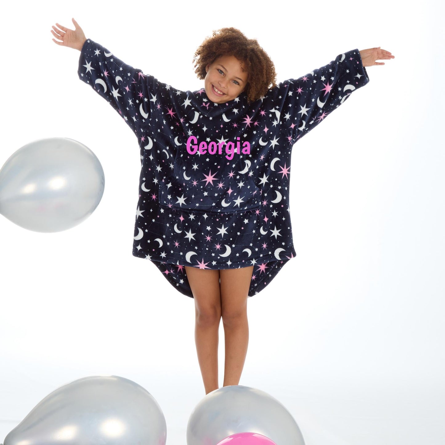 Older Girls Moon and Stars Personalised Over Sized Hoodie Wearable Blanket Loungewear