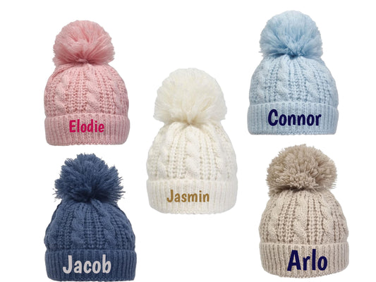 Personalised Baby Pom Pom Hat 0-12 Months Super Soft