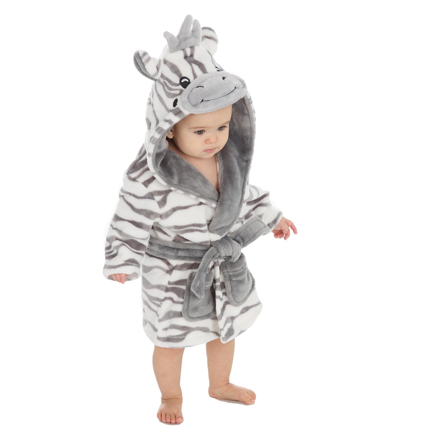 PERSONALISED with EMBROIDERY Zebra Face Dressing Gown Baby 0-6 Months to 2 Years Ideal Baby Christmas Gift
