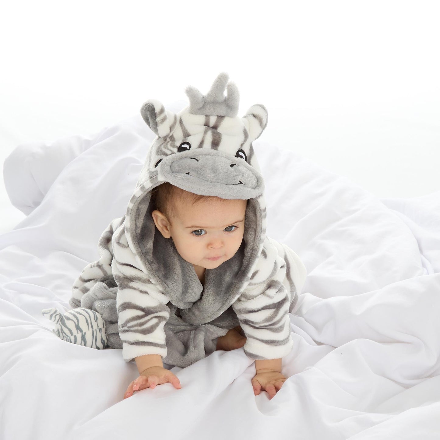 PERSONALISED with EMBROIDERY Zebra Face Dressing Gown Baby 0-6 Months to 2 Years Ideal Baby Christmas Gift