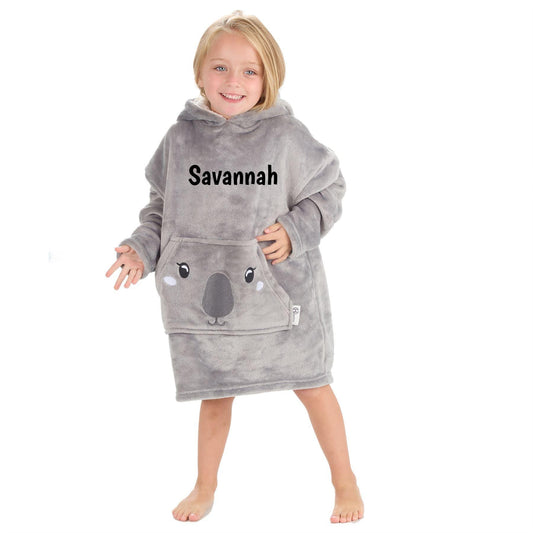 Personalised Koala Design Childs Fleece Oversized Hoodie  Soft and Cosy Personalised with Embroidery Two sizes from 18 months to 6 years
