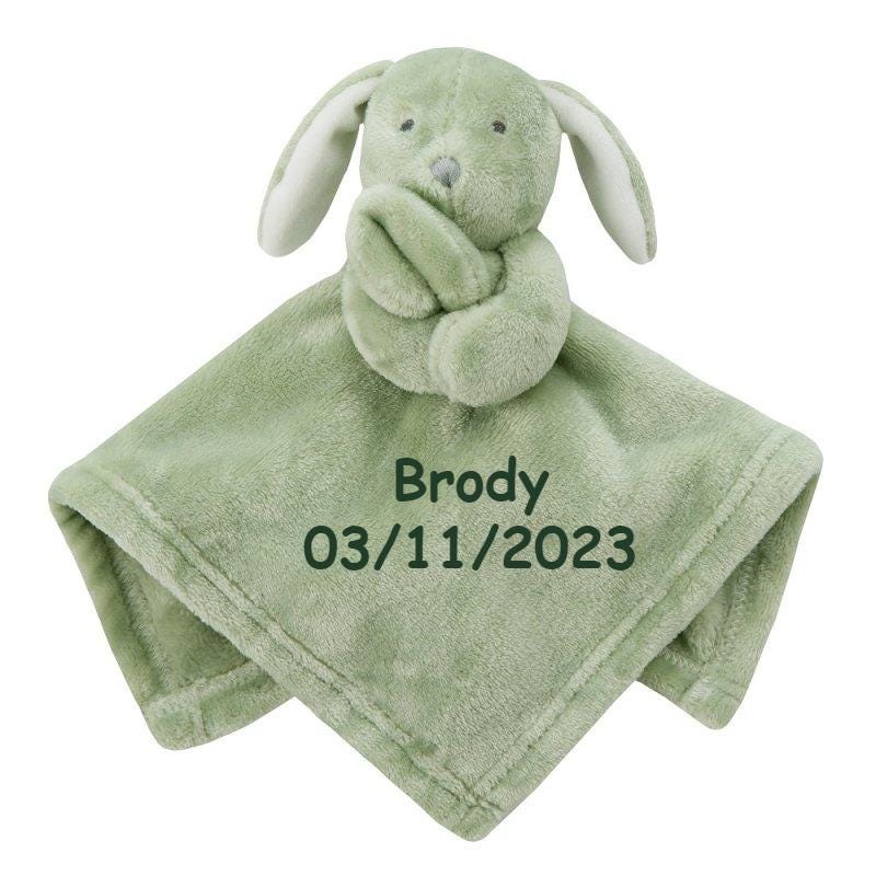 PERSONALISED with Embroidery Baby Comforter Toy Ideal Baby Shower Gift Add Name Birthday