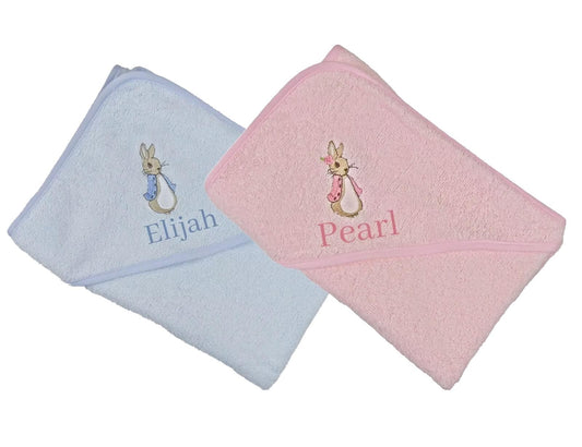 Embroidered Peter Rabbit Baby Hooded Towel - Personalized Bath Wrap, Shower Gift, Swimming Snuggle