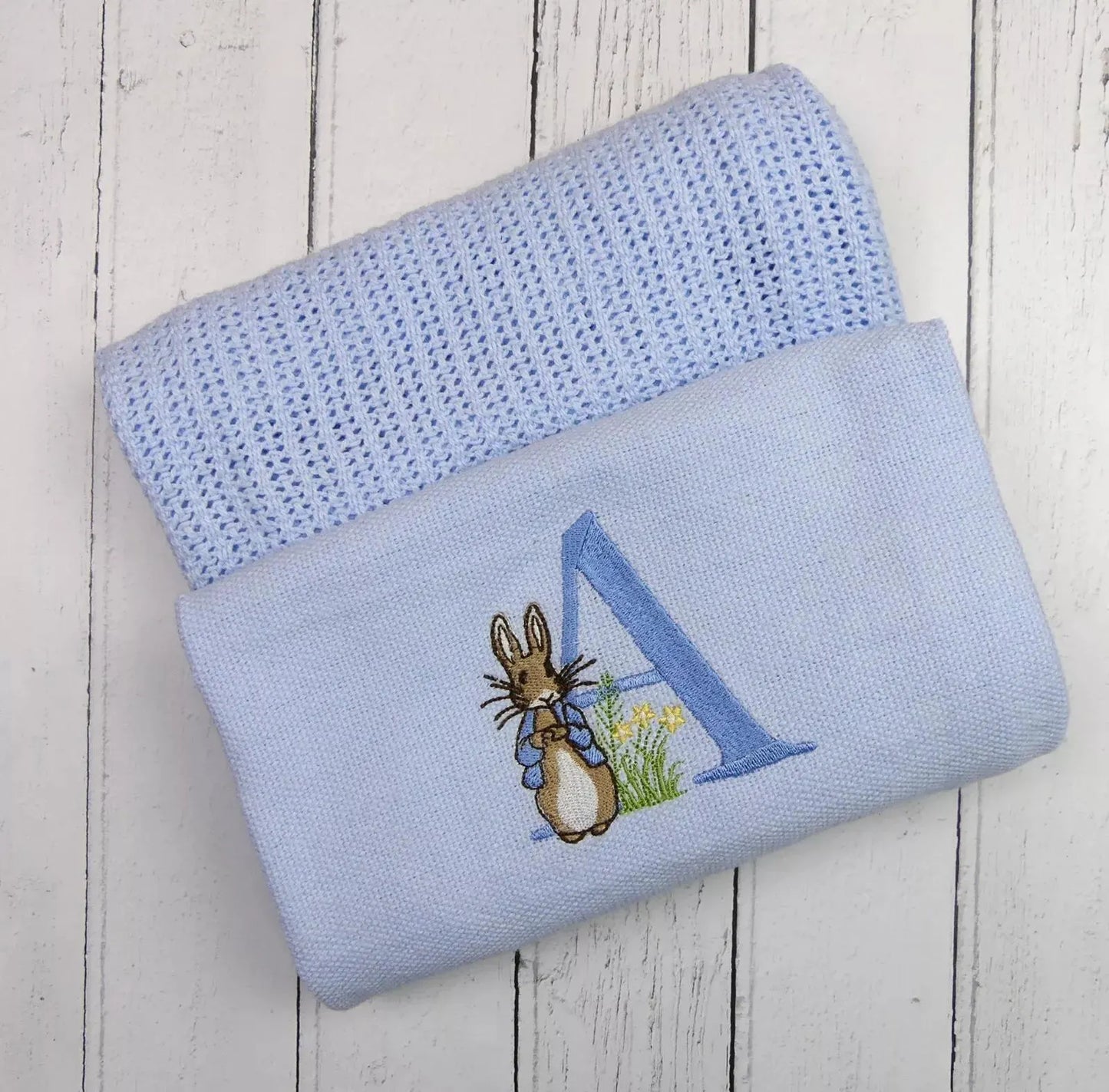 Personalised Peter Rabbit Baby Blanket 110x70cm Cotton Cellular Soft Newborn Gift Nursery Keepsake