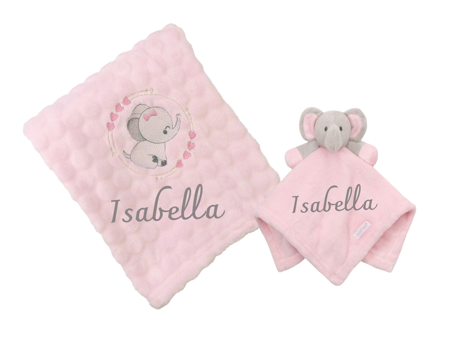 Baby Textured Velour Blanket Adorable Elephant Motif Embroidery and Elephant Comforter Baby Name added with embroidery Ideal New baby Gift