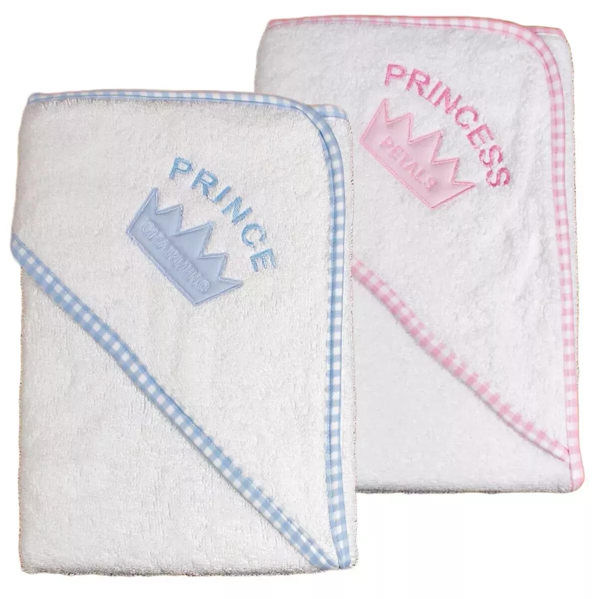 Hooded Baby Towel with PERSONALISED with EMBROIDERY Prince and Princess