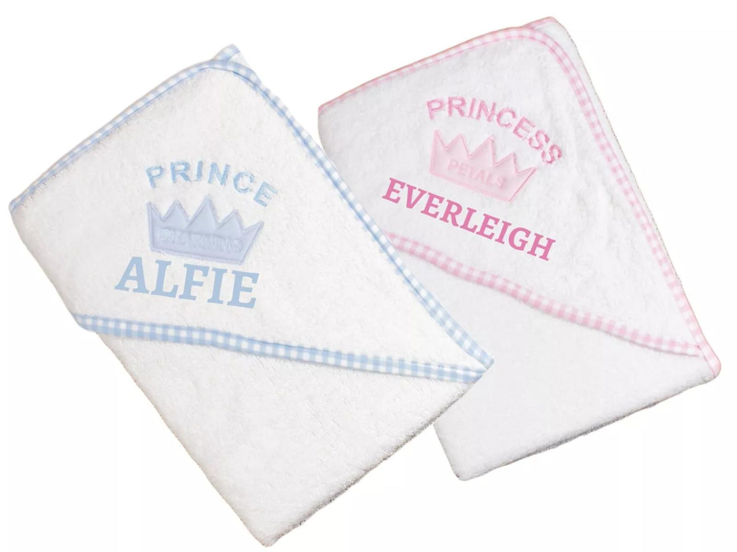 Hooded Baby Towel with PERSONALISED with EMBROIDERY Prince and Princess