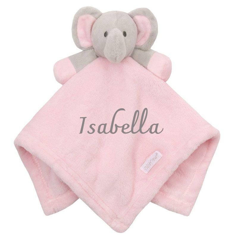 Baby Textured Velour Blanket Adorable Elephant Motif Embroidery and Elephant Comforter Baby Name added with embroidery Ideal New baby Gift