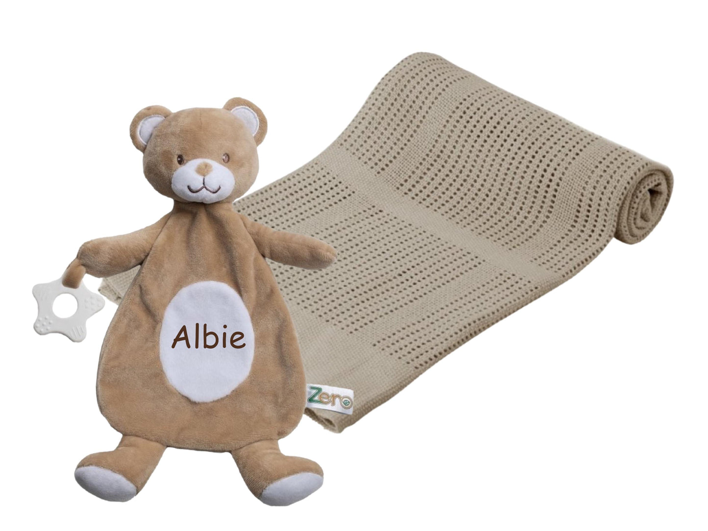 Teddy Teether Comforter with PERSONALISED with EMBROIDERY and Blanket