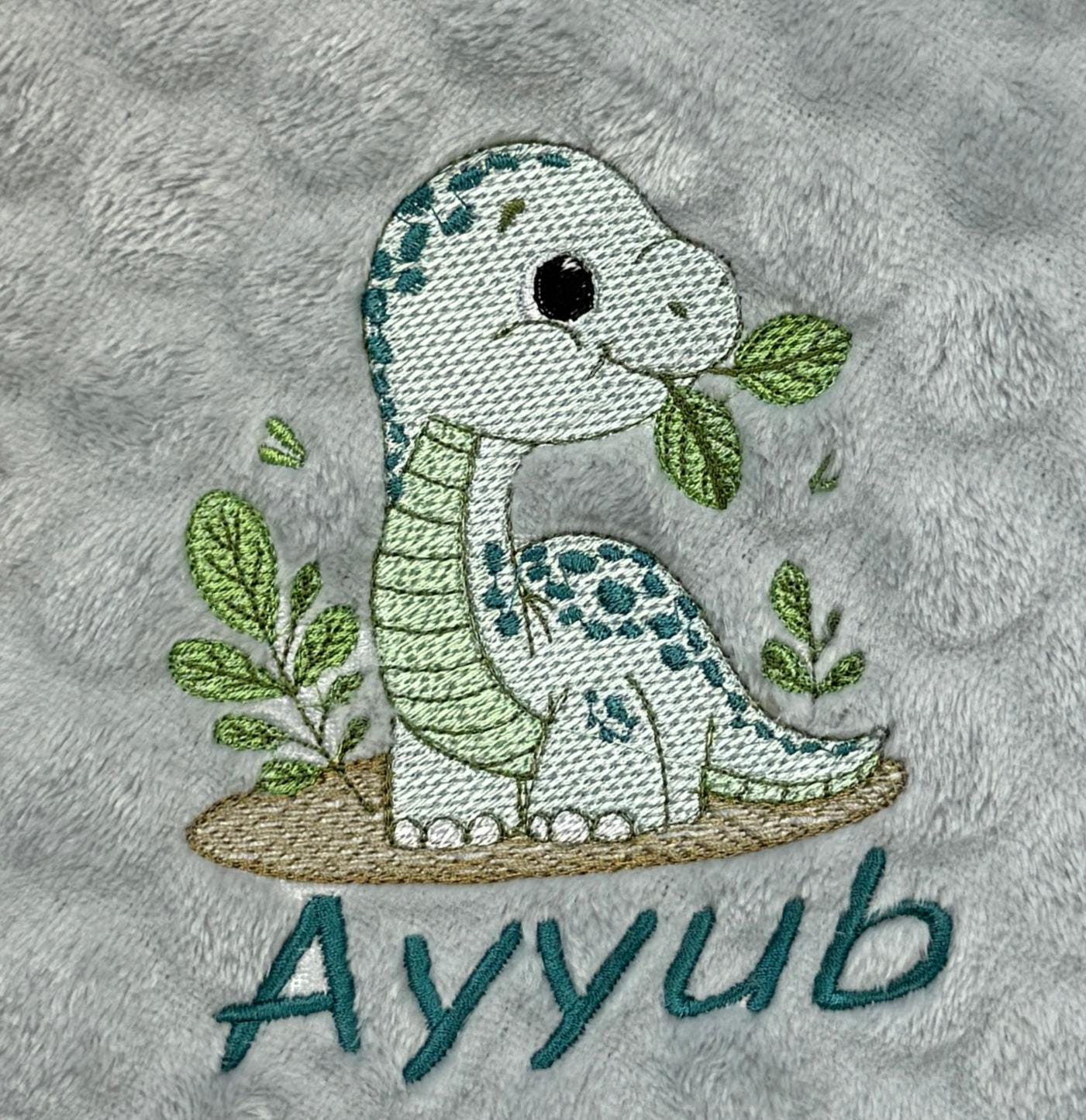 Baby Dinosaur Embroidered Blanket Personalised with Baby's Name 90cm x 70cm