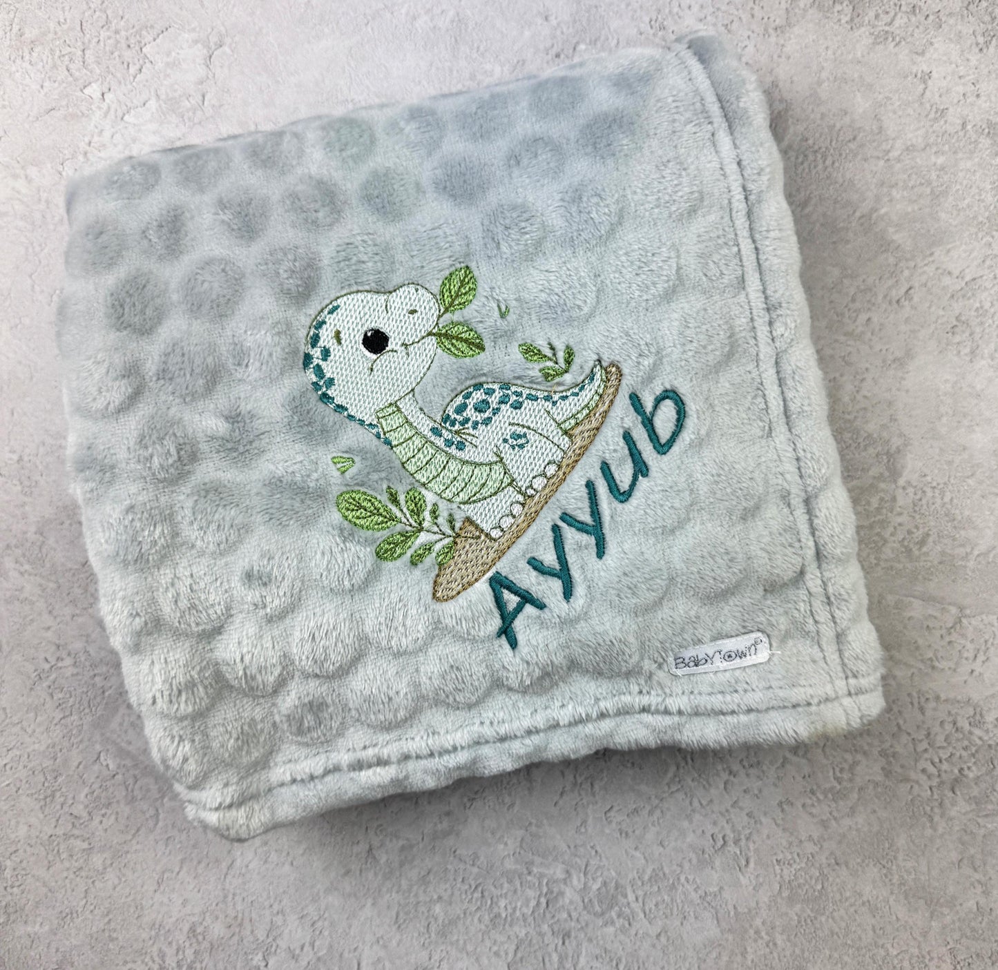 Baby Dinosaur Embroidered Blanket Personalised with Baby's Name 90cm x 70cm