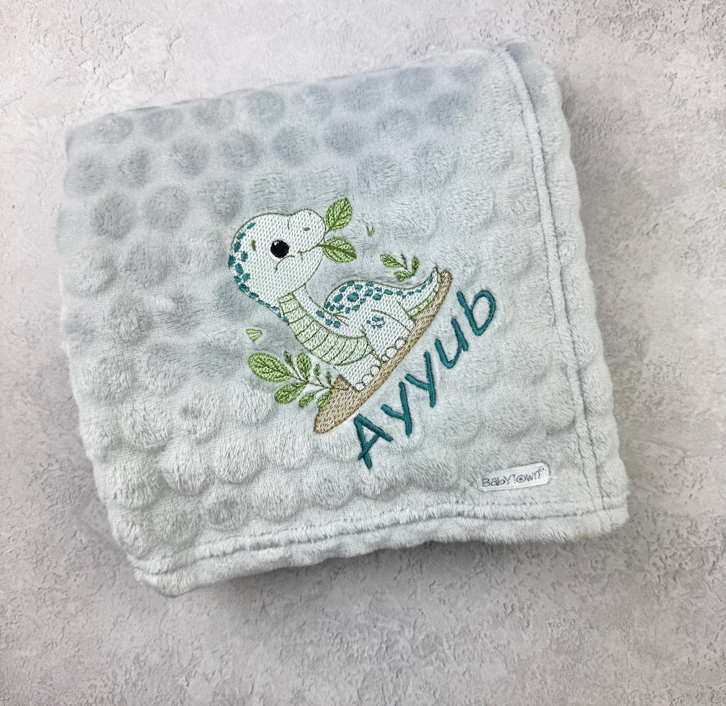 Baby Dinosaur Embroidered Blanket Personalised with Baby's Name 90cm x 70cm