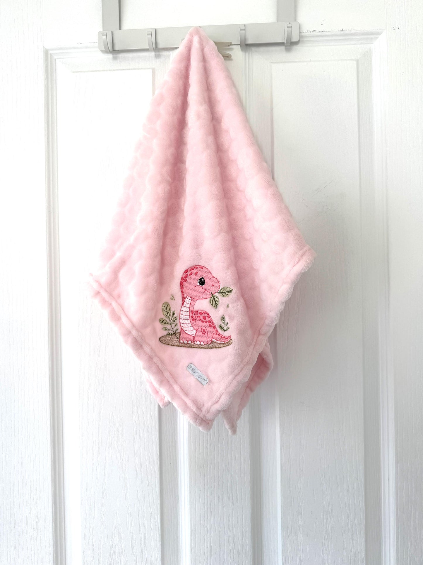 Baby Girls Dinosaur Embroidered Blanket Personalised with Baby's Name 90cm x 70cm