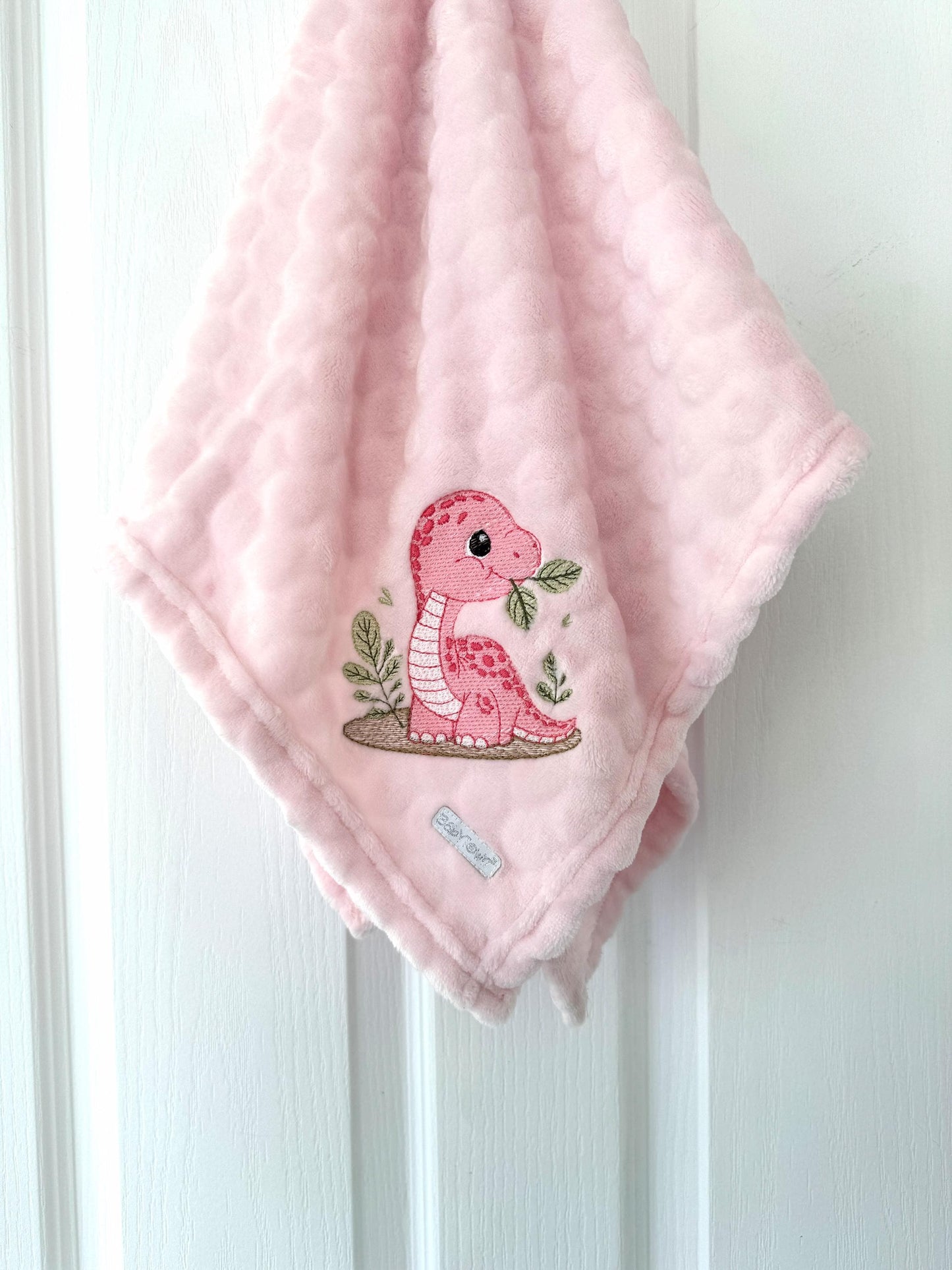 Baby Girls Dinosaur Embroidered Blanket Personalised with Baby's Name 90cm x 70cm
