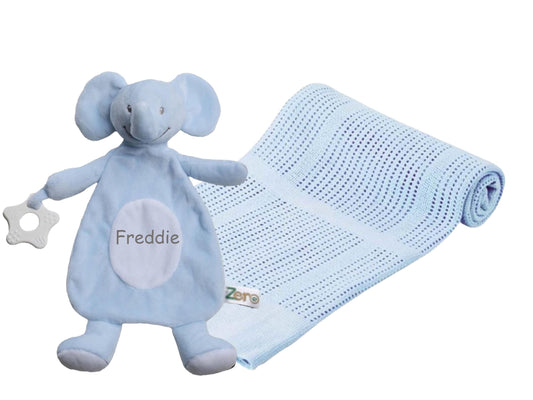 Elephant Teether Comforter with PERSONALISED with EMBROIDERY and Blanket