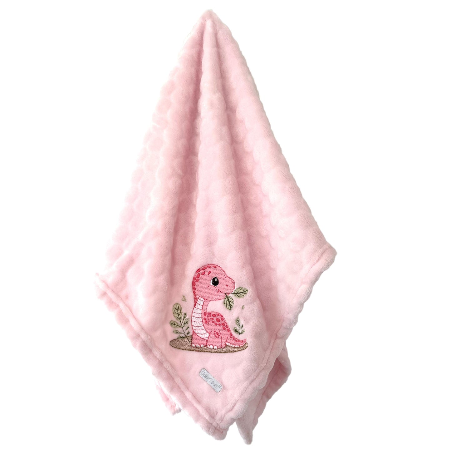 Baby Girls Dinosaur Embroidered Blanket Personalised with Baby's Name 90cm x 70cm