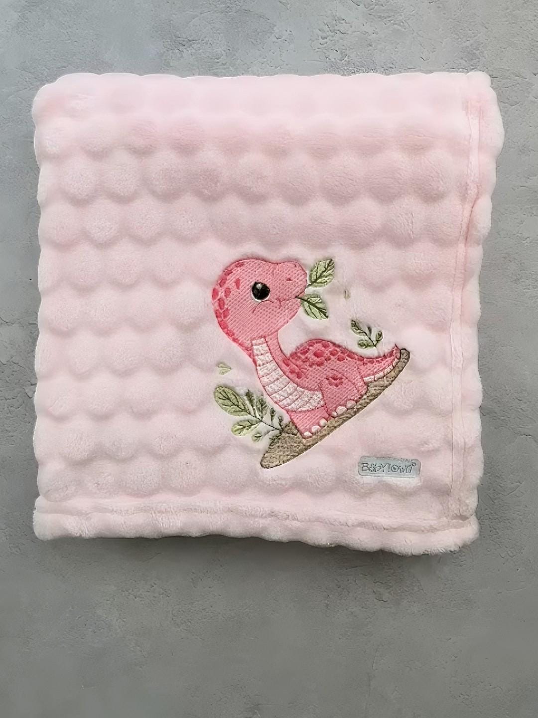 Baby Girls Dinosaur Embroidered Blanket Personalised with Baby's Name 90cm x 70cm