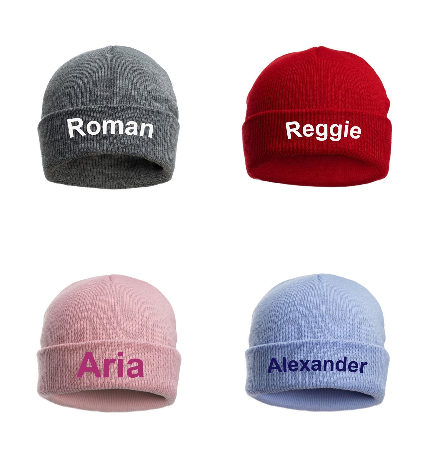 Personalised Baby Beanie Hat Embroidered Modern Colours 100% Cotton 0-12 Months