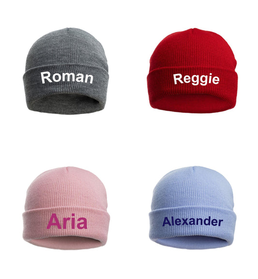 Personalised Baby Beanie Hat Embroidered Modern Colours 100% Cotton 0-12 Months