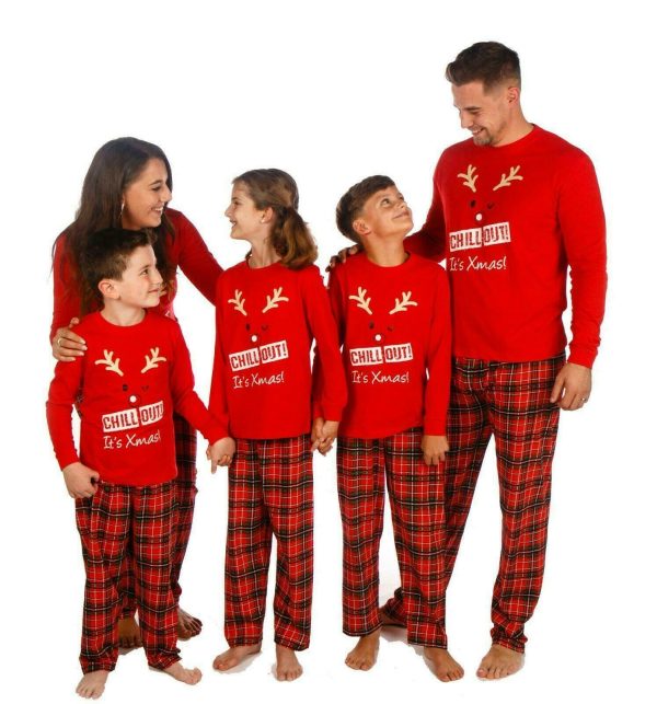 Family Matching Christmas Pyjamas Mum Dad Teens Kids 'Chill Out Its Xmas'