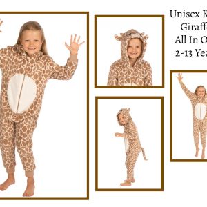 Kids All In One Pyjamas Jumpsuit Fleecy One Piece Cute Giraffe 2-13 Years Gift