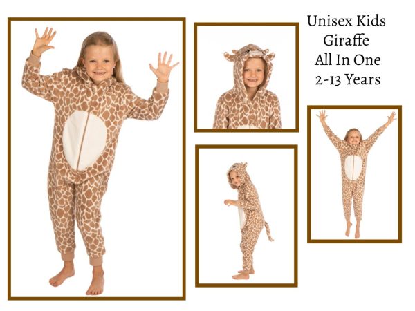 Kids All In One Pyjamas Jumpsuit Fleecy One Piece Cute Giraffe 2-13 Years Gift