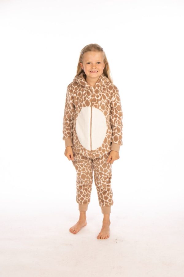 Kids All In One Pyjamas Jumpsuit Fleecy One Piece Cute Giraffe 2-13 Years Gift