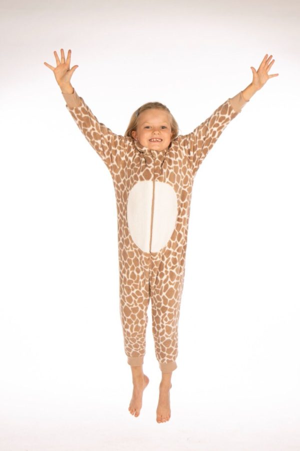 Kids All In One Pyjamas Jumpsuit Fleecy One Piece Cute Giraffe 2-13 Years Gift