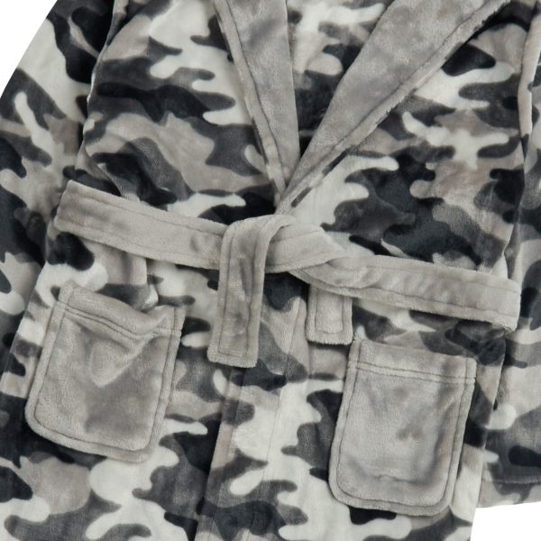 Boys Dressing Gown with Hood Plush Fleece Camouflage 7-13 Years