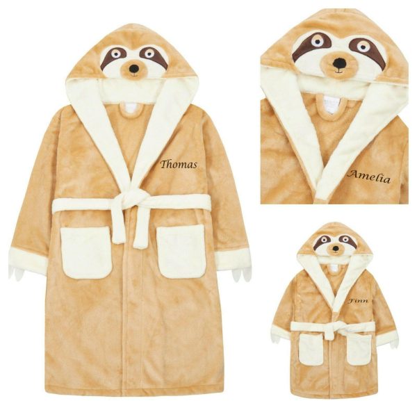 PERSONALISED Sloth Design Dressing Gown Robe 2-8 Years Great Gift