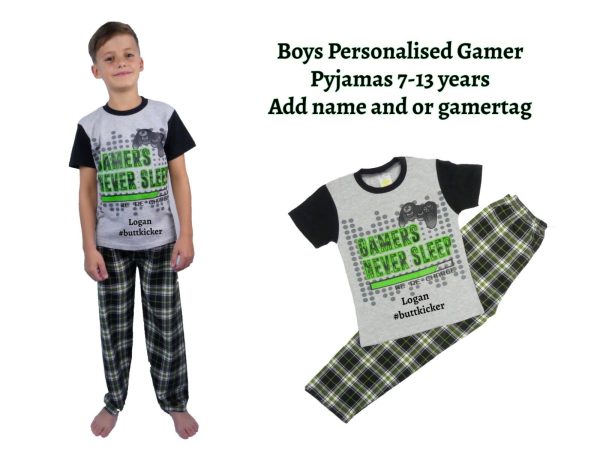 Boys Gamer Pyjamas 9-13 Years Personalised Ideal For Sleepover Gaming Parties