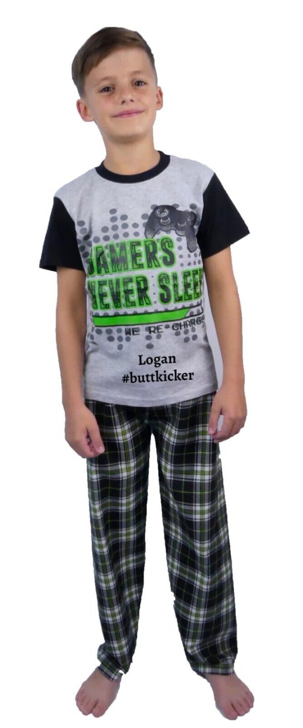 Boys Gamer Pyjamas 9-13 Years Personalised Ideal For Sleepover Gaming Parties